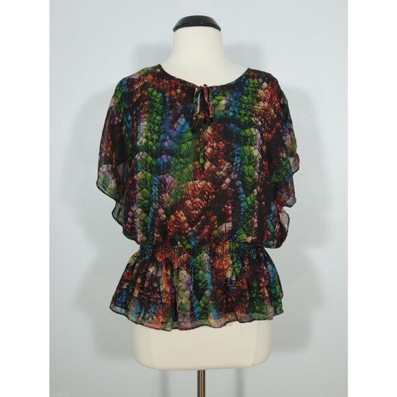 NOTATION Blouse L LARGE Womens Sheer Printed Dolman Sleeves - Picture 1 of 6